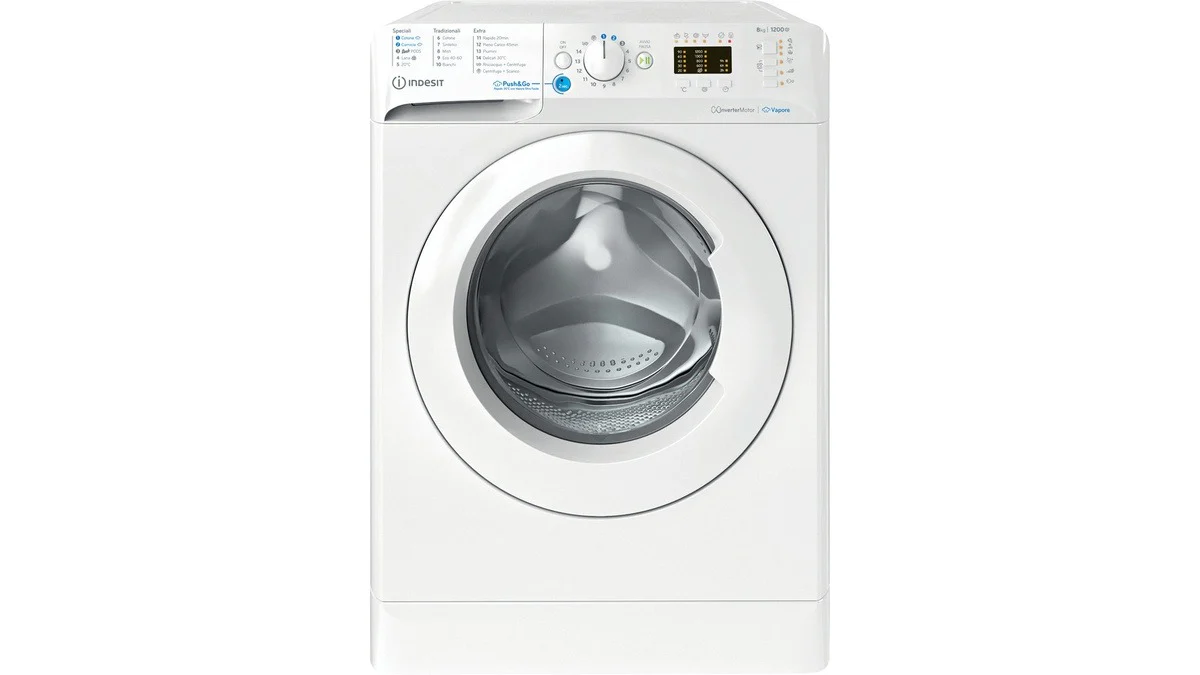 Lavatrice A Carico Frontale Indesit BWA 81295X WV IT Innex Steam 8 Kg Classe B 1200 Giri (A84,5xL59,5xP63) Motore Inverter Auto-Pulizia Bianco