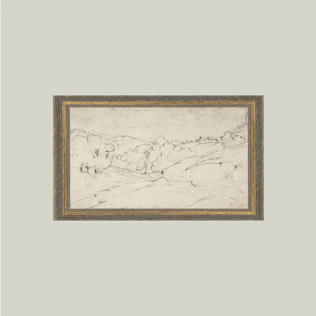 Rolling Hills Sketch Framed Antique Inspired Art