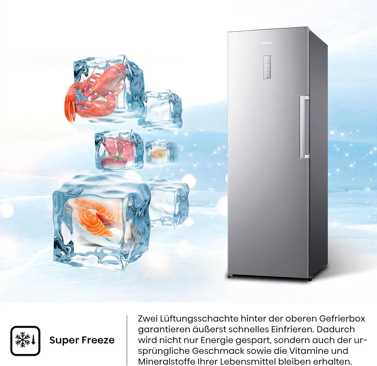 Hisense FV191N4AW2 Congelatore verticale/ Total No Frost/ Super Freeze/ Allarme porta/ Multiflow 360°/ BigBox/ 143,4 cm/ Congelatore 147 l/ 41 dB/ 205 kWh/Bianco