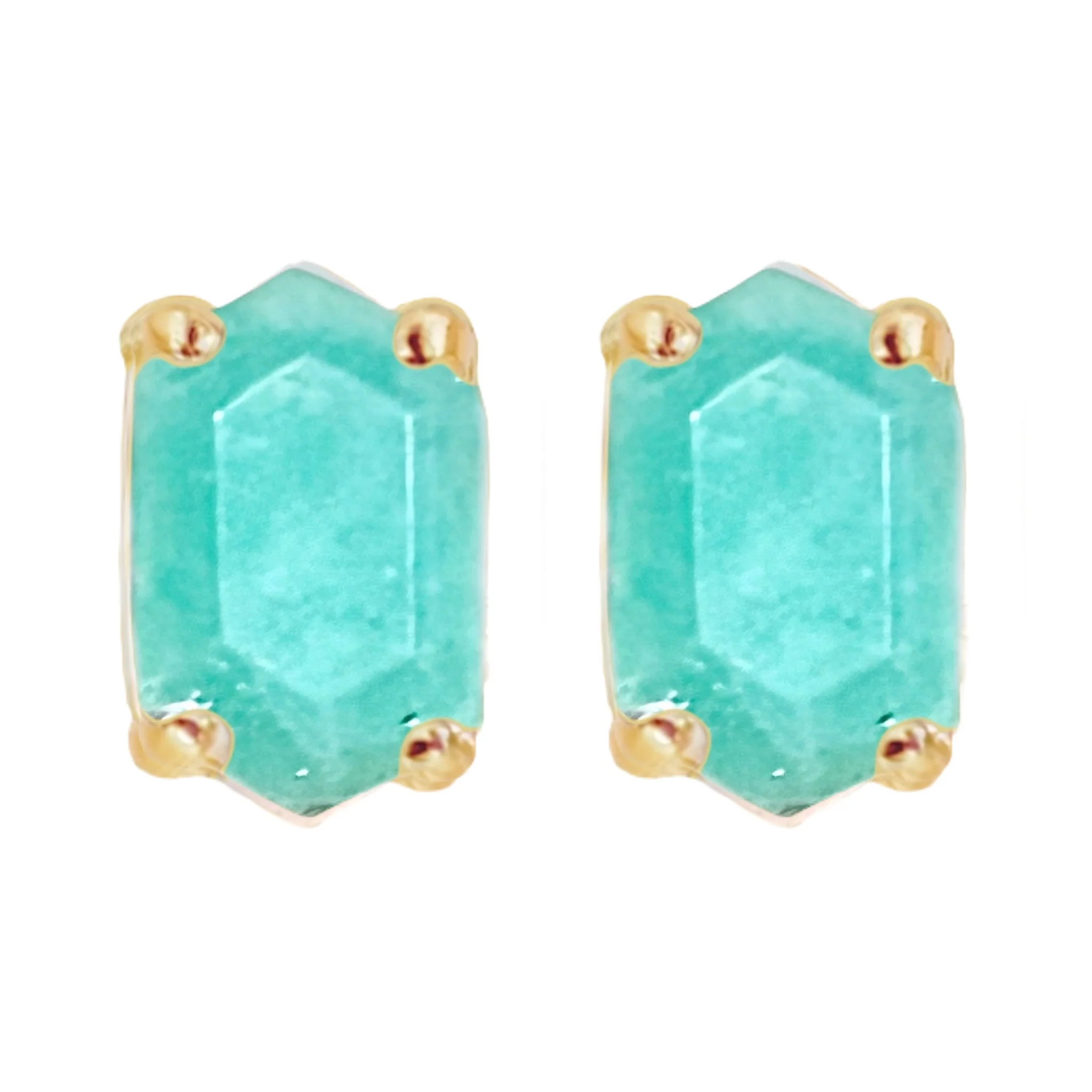 Laihas Hex Crystal Gold Amazonite Stud Earrings