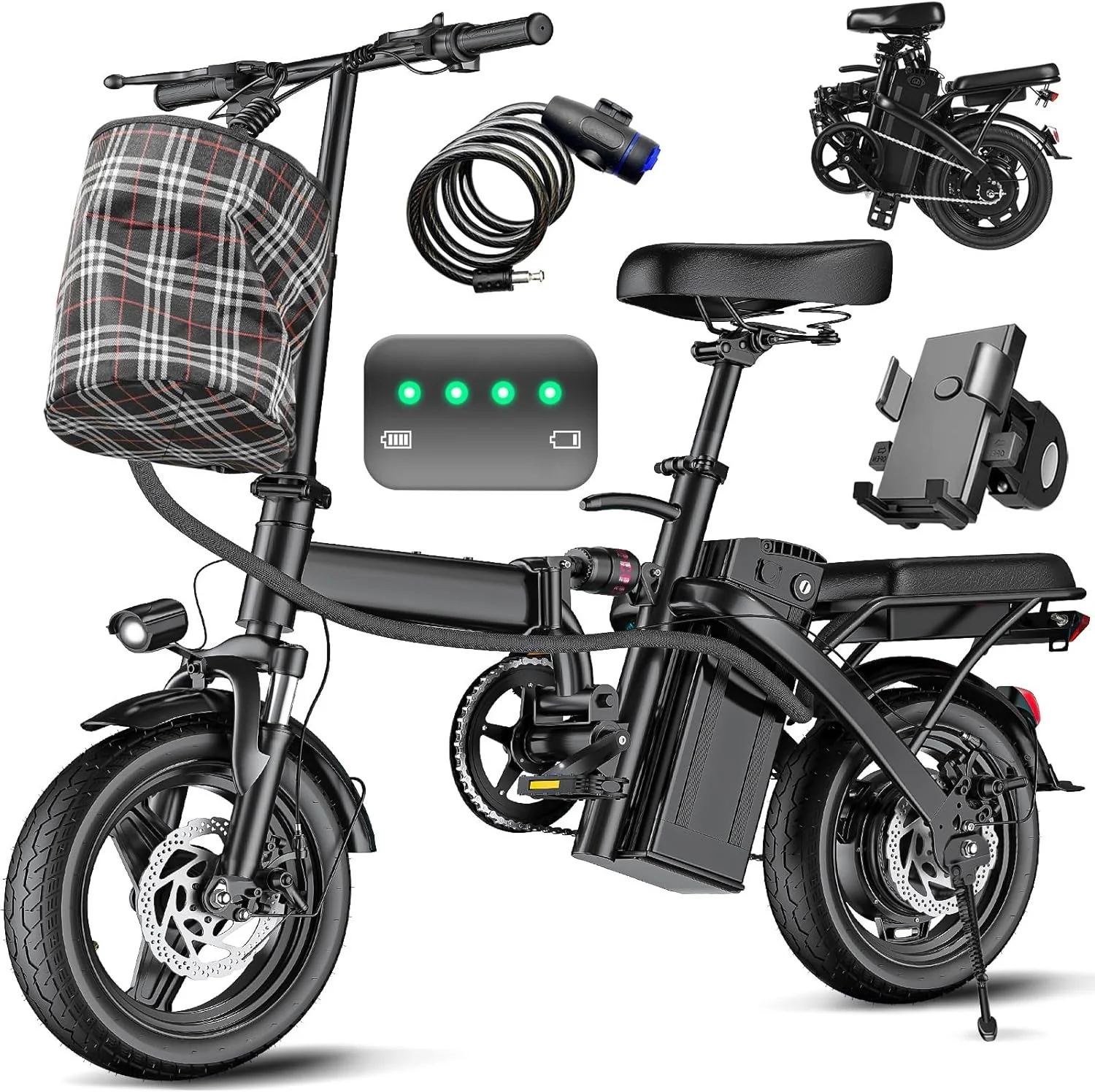 Electric bicycle for adults and teenagers, foldable e-bike for commuters and city use, foldable e-bike motor 48V 24MPH