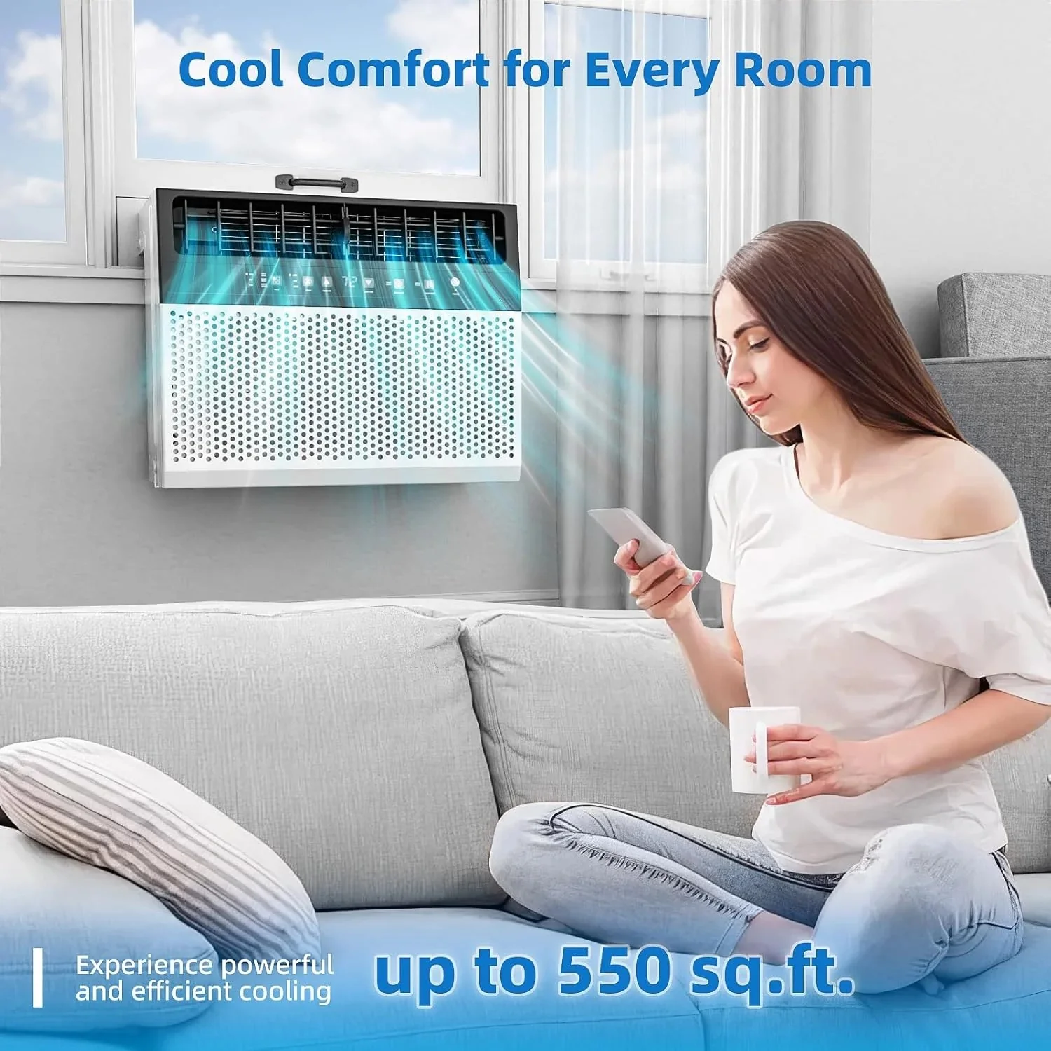 Antarctic Star 12,000 BTU U-shaped window air conditioner, cools rooms up to 550 square feet with 6 modes, 24-hour timer, ultra-quiet window air conditioner