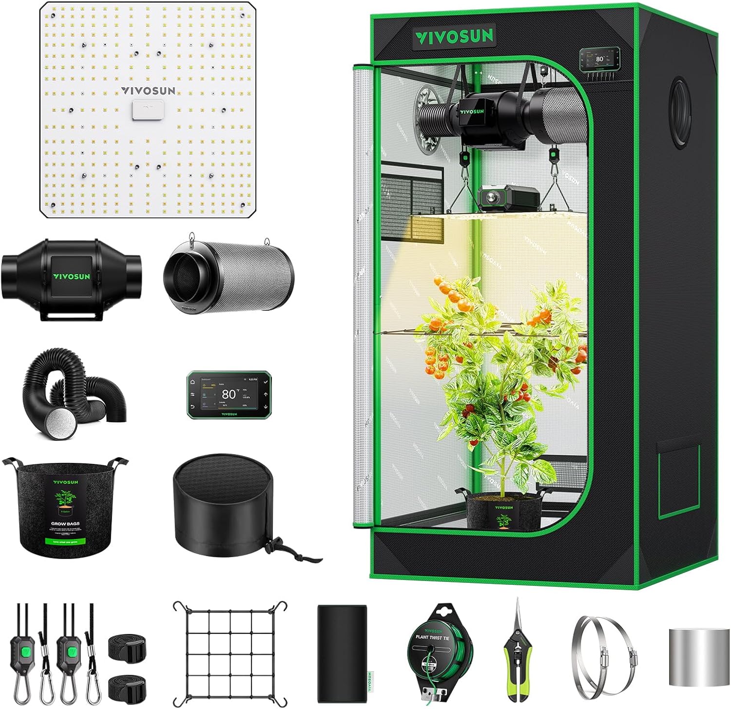 VIVOSUN GIY Smart Grow Tent System 2x2  WiFi-Integrated Grow Tent Kit  with Automate Ventilation and Circulation  Schedule Full Spectrum 100W LED Grow Light  and GrowHub E42A+ Controller