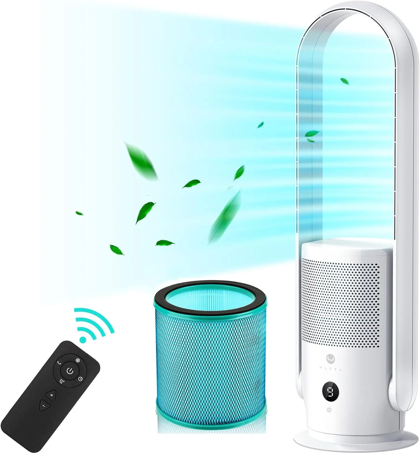 Rotorloze Ventilator met Luchtreiniger, Ultty Torenventilator Stil met Afstandsbediening, Touch, 8H Timer, HEPA-filter 99,97%, 80cm 90�� Oscillatie Bladeless Fan voor Slaapkamer Thuis, CR022 Wit