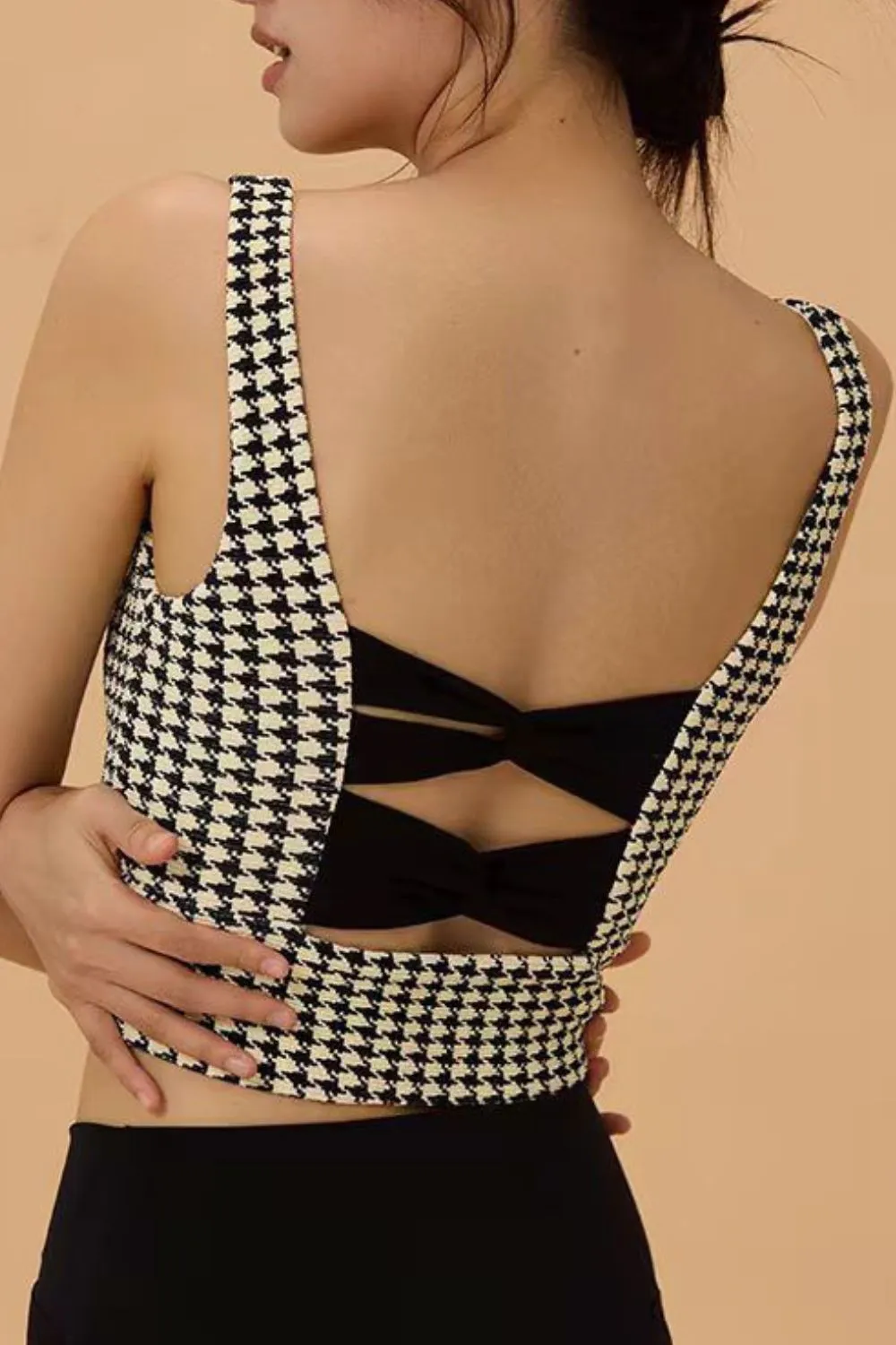 Crisscross Back Houndstooth Active Bra