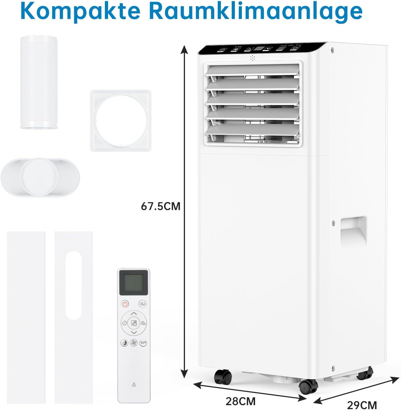 Mobile Klimaanlage 7000 BTU, Mobile Klimageräte mit Abluftschlauch, Mobile Klimaanlage Leise