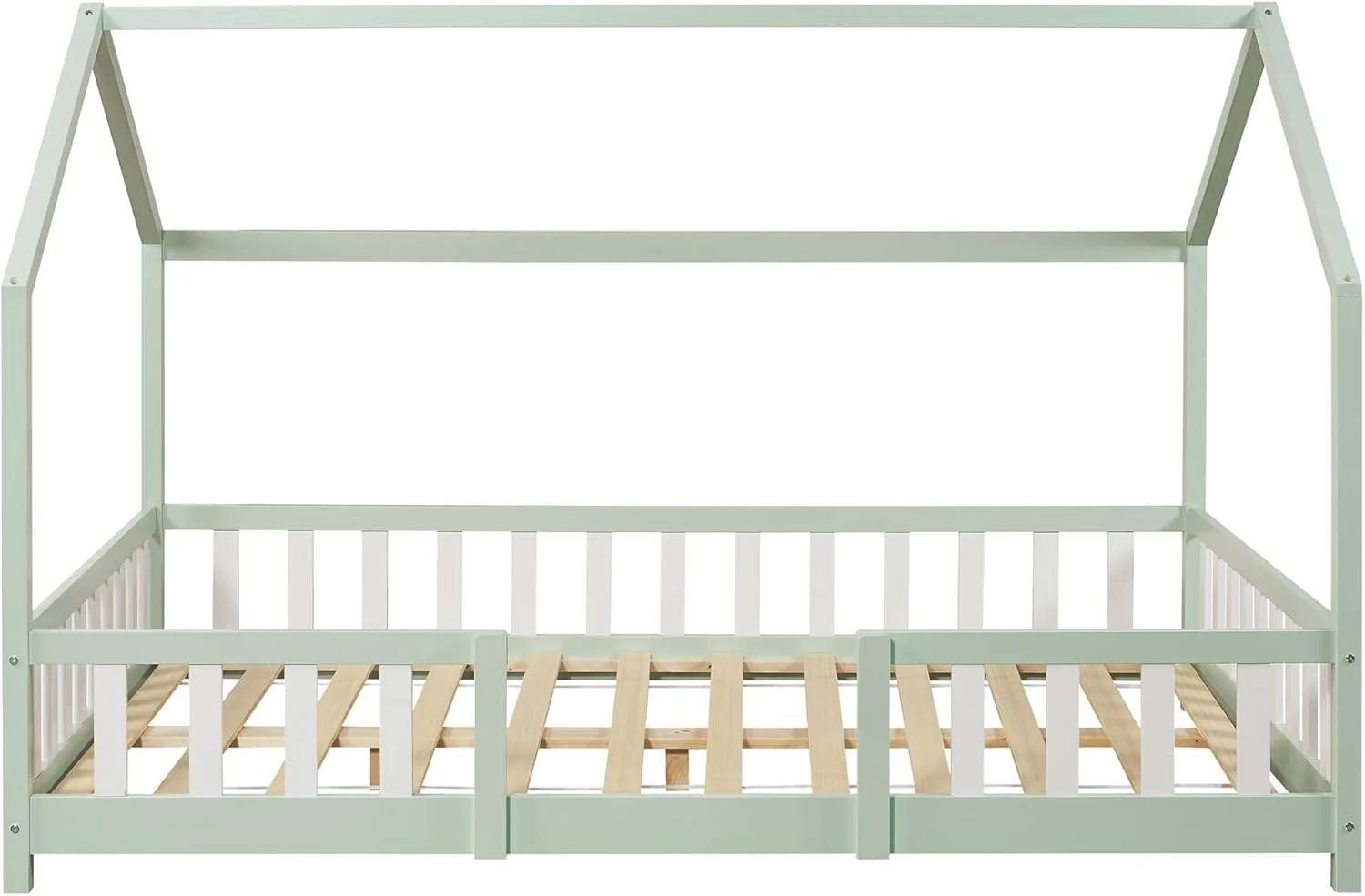 [en.casa] Letto per bambini Sisimiut a capanna 80 x 160 cm con protezione anticaduta letto in legno per bambini letto a terra rete a doghe in legno di pino Bianco opaco
