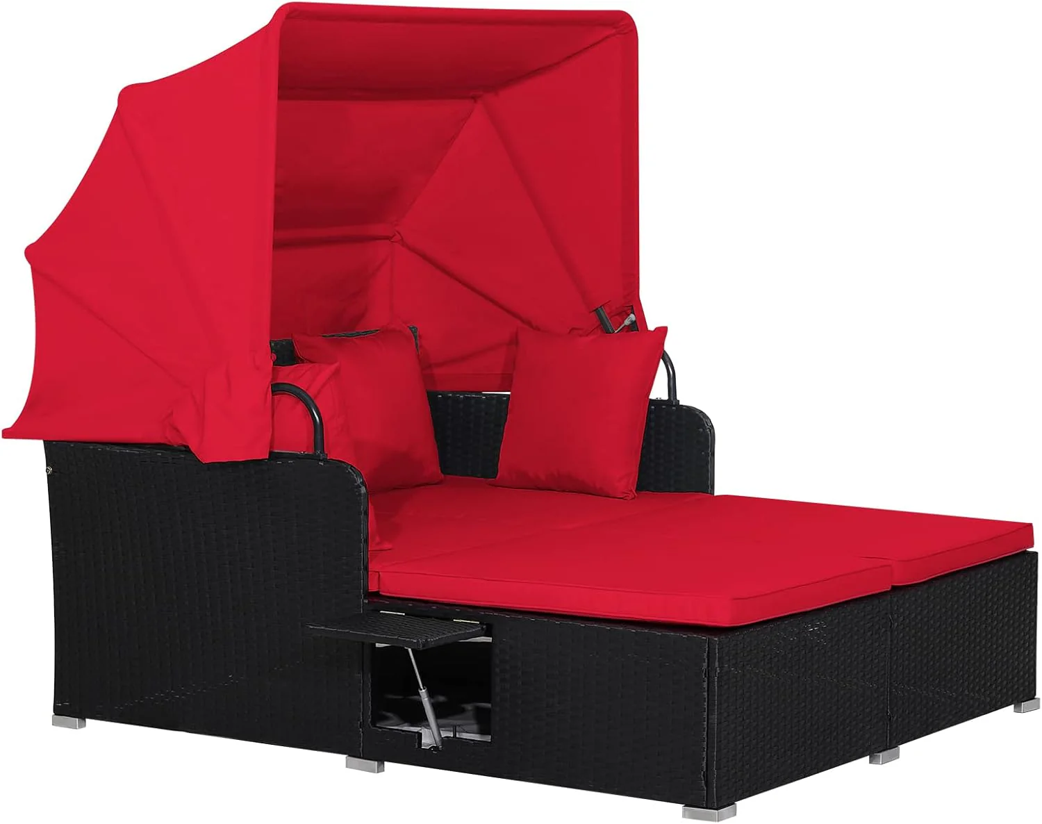 RELAX4LIFE Patio Outdoor Daybed Canopy Wicker Sunbed Cushions Lounge Bed Conversation