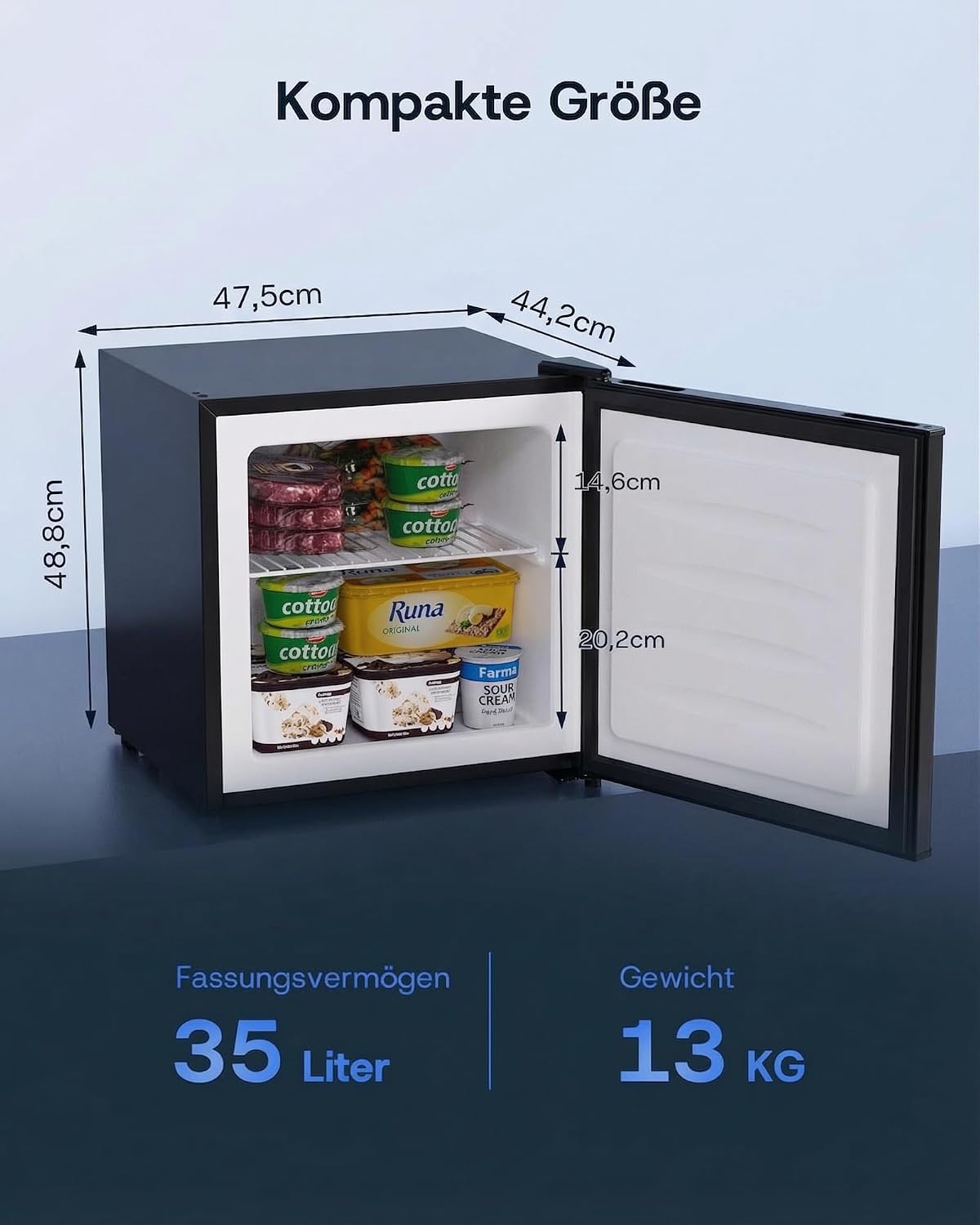 Upstreman 35L Gefrierschrank Klein, -21℃ 4 Sterne Mini Gefrierschrank,Umkehrbare Türen,Leise, Energiesparend,Reversibles Türscharnier,Tiefkühlschrank Klein,Büro, Hotel, Schwarz, UF35