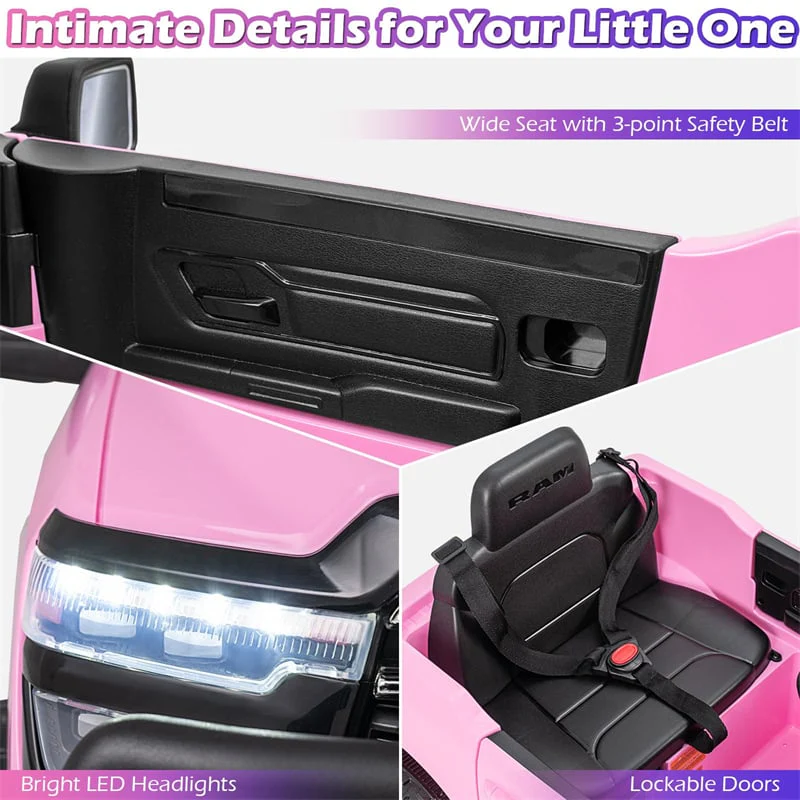 12V Kids Ride-On Truck Car Licensed RAM 3500 Electric Vehicle with Remote Control, Soft Start & LED Lights, Ride On Toy for Boys Girls Aged 3+