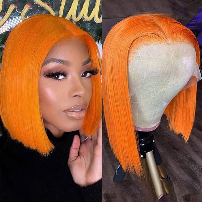 Short Orange Ginger 13x4 Lace Front Colored Straight Bob Wigs For Woman