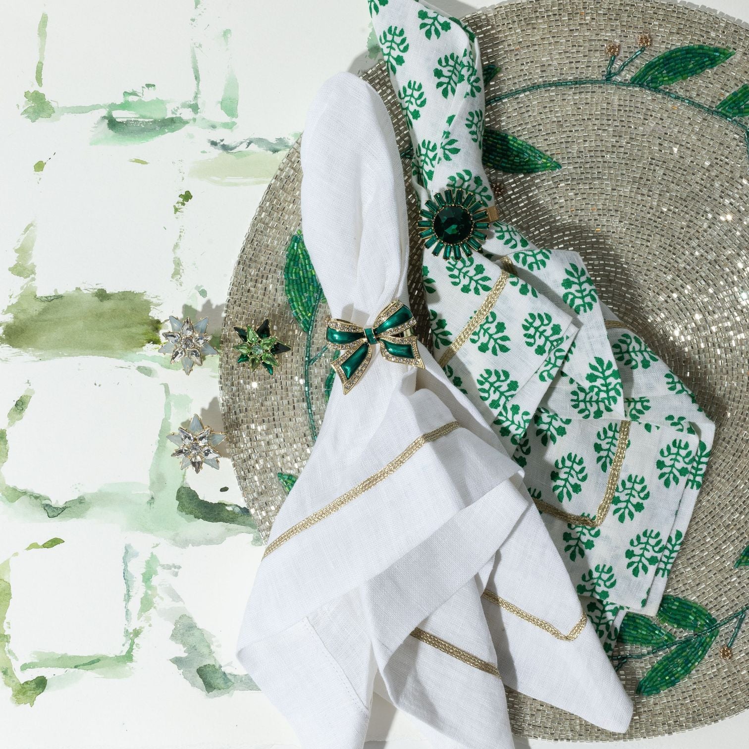 Printed Leaf Dinner Napkins, Green, Set of 2