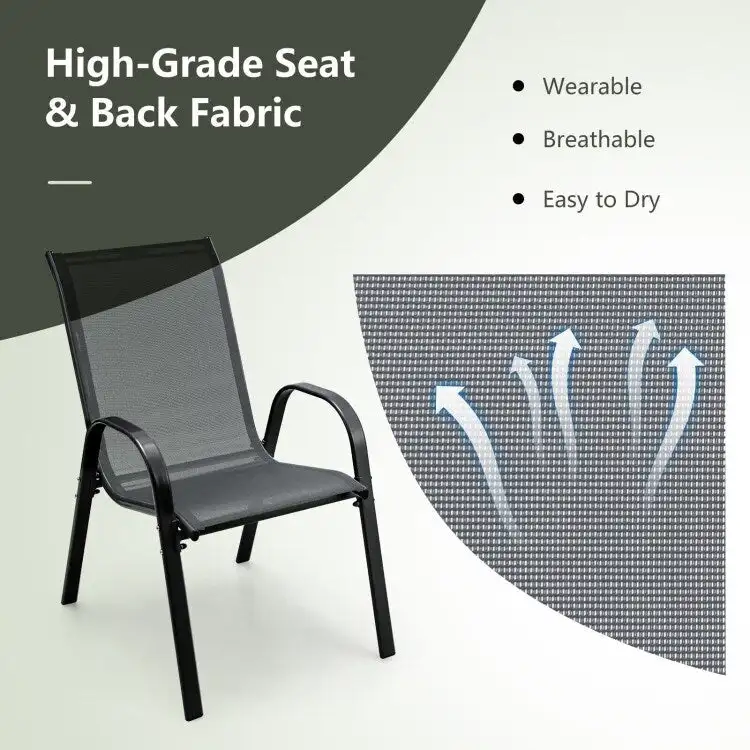 4 Pieces Stackable Patio Dining Chairs Set with Armrest - 29 x 21.5 x 35.5 (L x W x H)