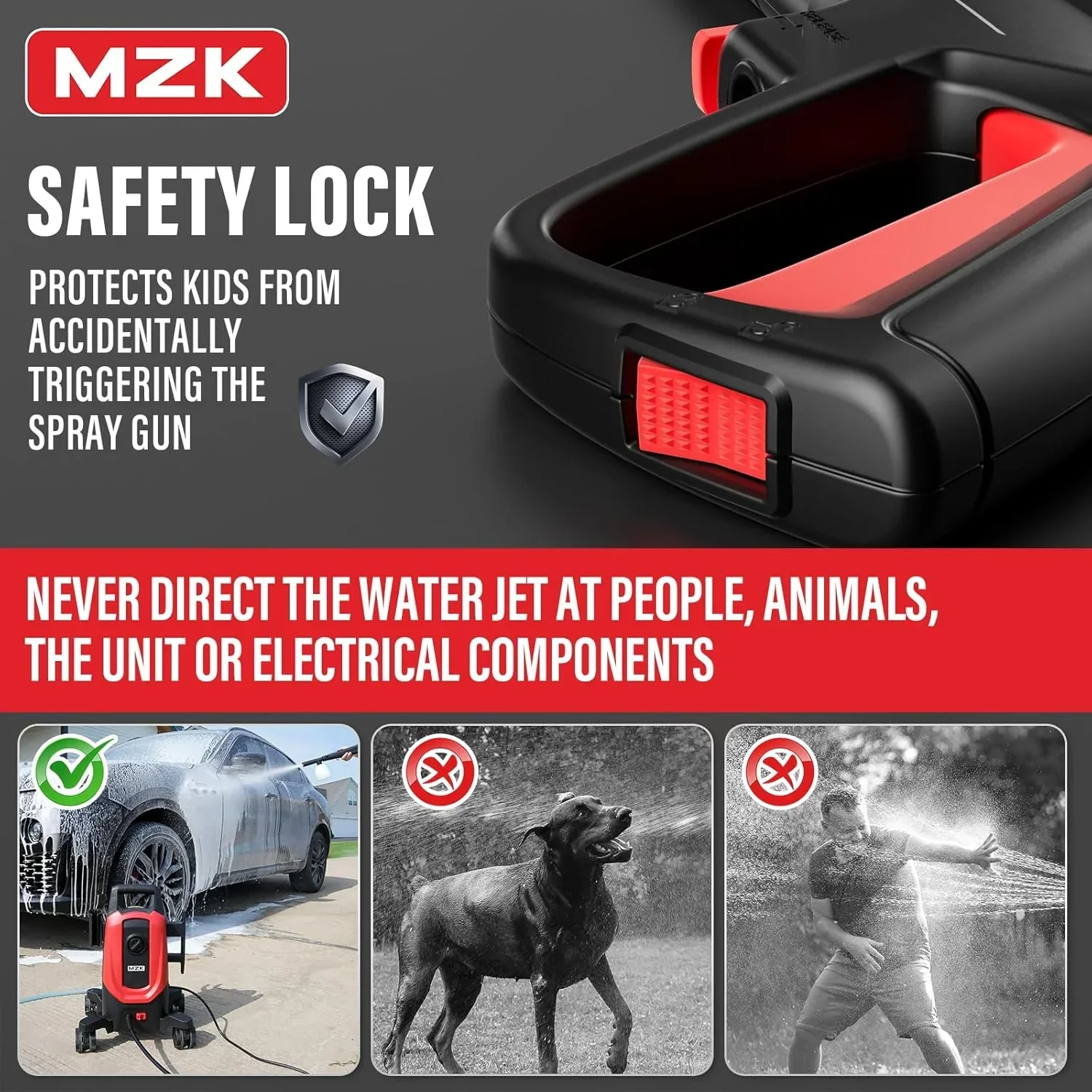 MZK electric high-pressure cleaner with 360掳 quick-connect nozzle and replaceable foam cannon