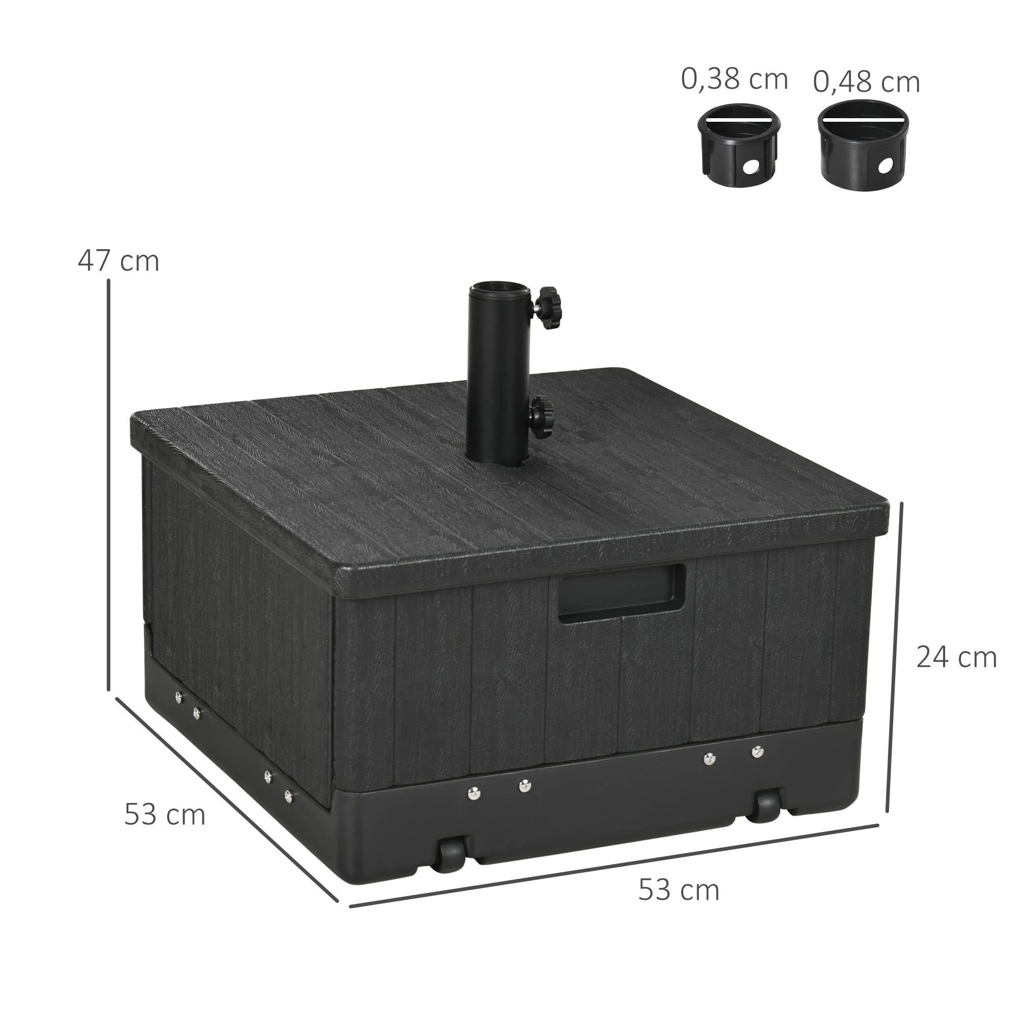 Outsunny 3-in-1 Parasolvoet, Bijzettafel, Bloembak, tot 80 kg zand, weerbestendig, Zwart