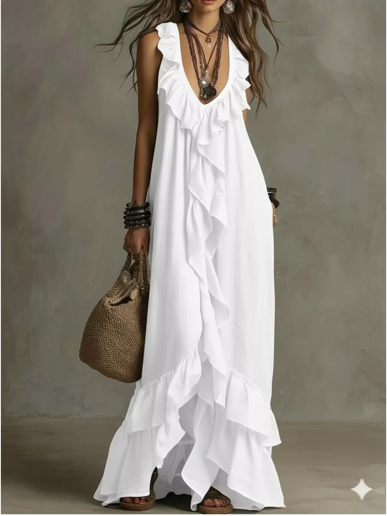 Ruffled Sleeveless Maxi Dress
