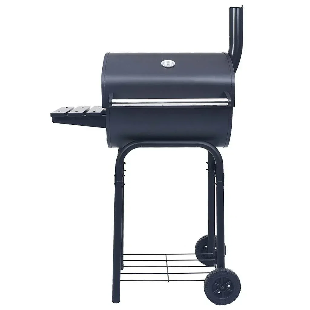 Barbacoa De Carbón Con Ahumador Y Estante Inferior Negro Vidaxl