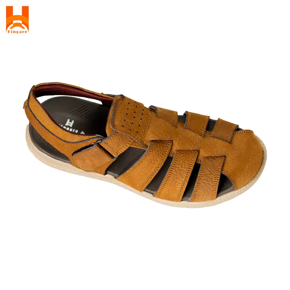 Men's Genuine Leather Hiking Sandals - Bronze Fashionable Closed Toe Footwear for Outdoor Sports and Light Beach Shoes