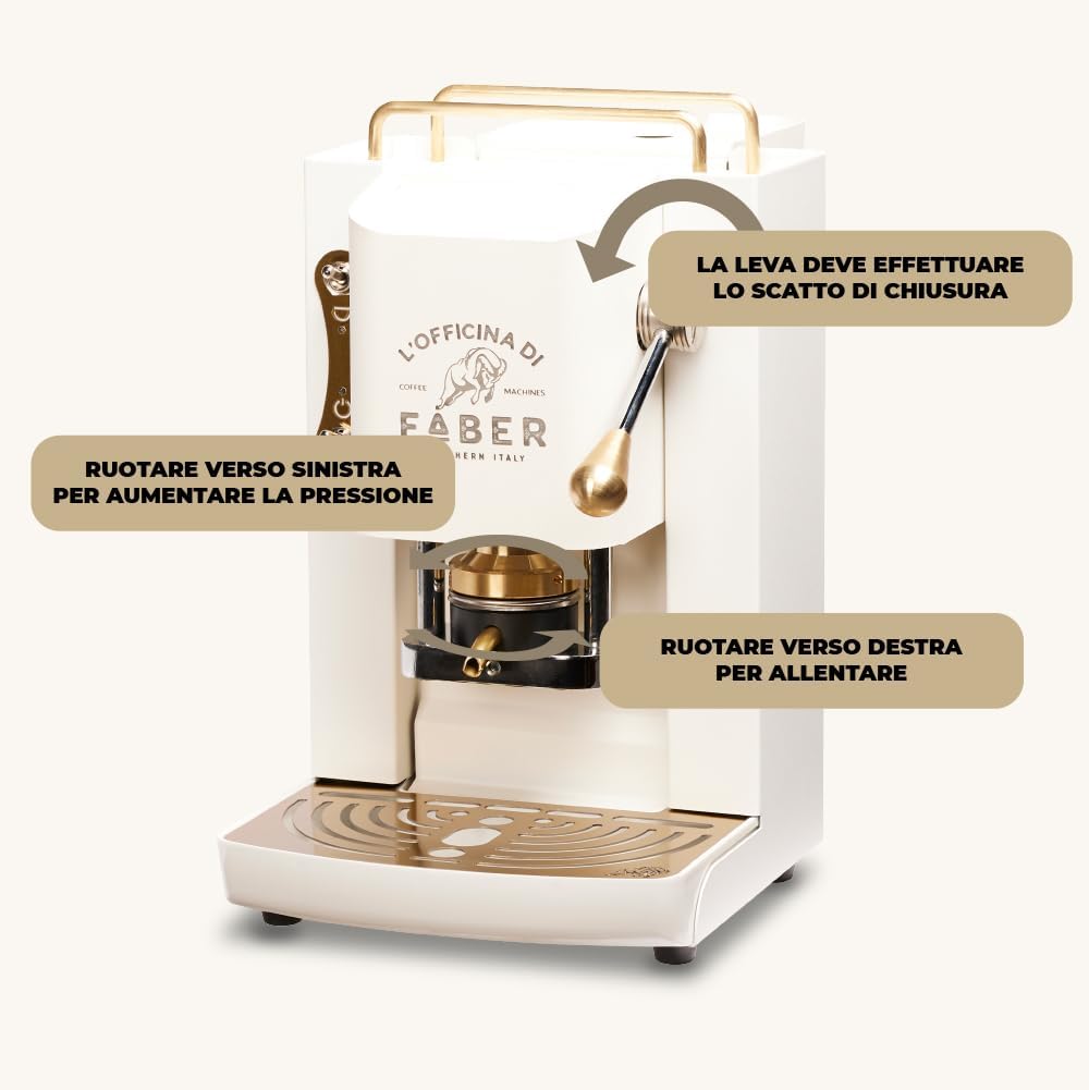 Faber PRO Total Deluxe Kaffeemaschine aus Messing, 44 mm Ese Papier, 1.3 liters, (Weiß)