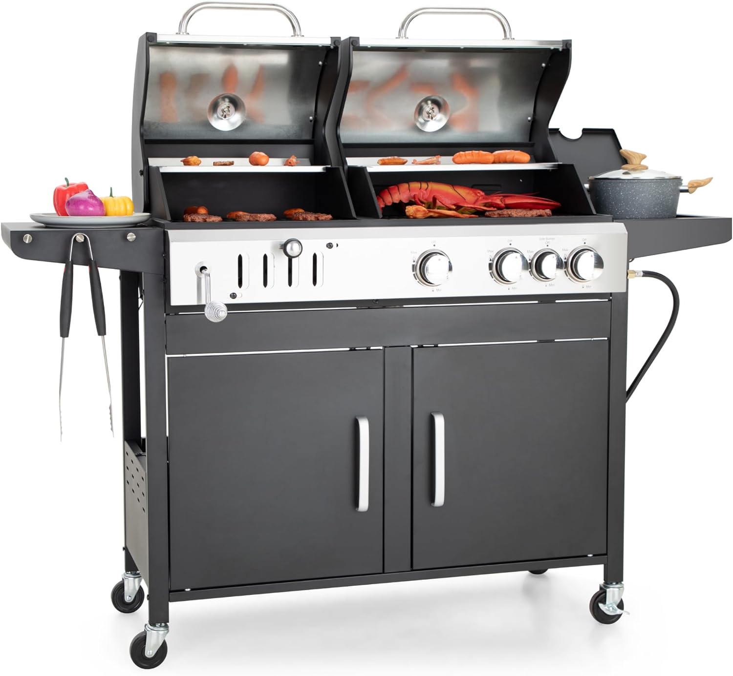 Captiva Designs Propane Gas Grill and Charcoal Grill Combo with Side Burner & Porcelain-Enameled Cast Iron Grate  Dual Fuel BBQ Grill for Outdoor Events & Backyard Barbecue  690 SQIN Cooking Area