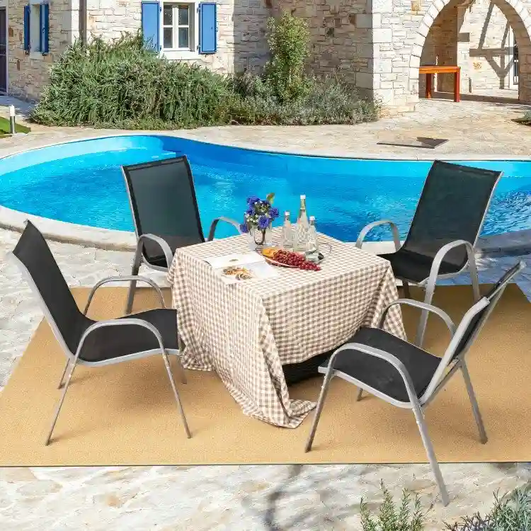 4 Pieces Stackable Patio Dining Chairs Set with Armrest - 29 x 21.5 x 35.5 (L x W x H)