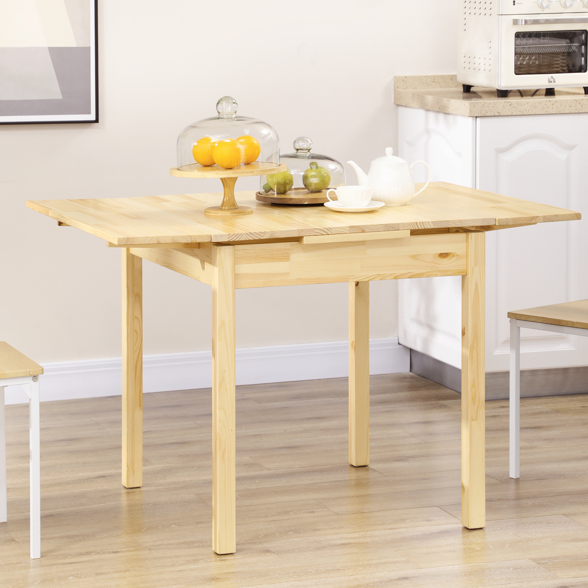 HOMCOM Massief houten eettafel, opklapbare tafel, uitbreidbaar, naturel