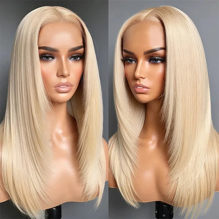 Layered Cut 613 Blonde Straight Wigs Glueless 13x6 HD Lace Front 100% Human Hair Wig