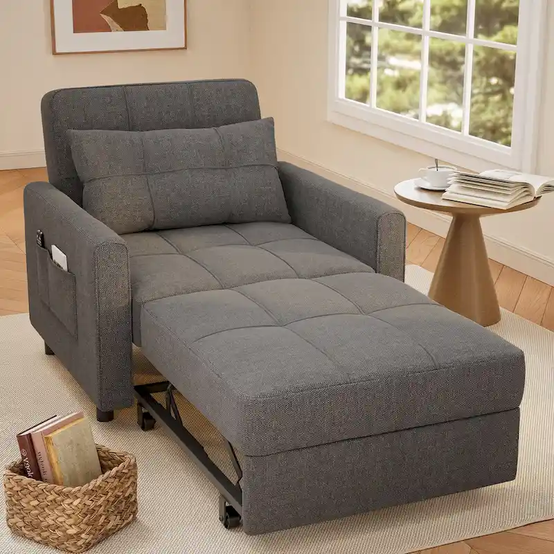 3-in-1 Pull-Out Sofa Bed Sleeper Chair , Convertible Adjustable Foldable Upholstered Lounge Couch