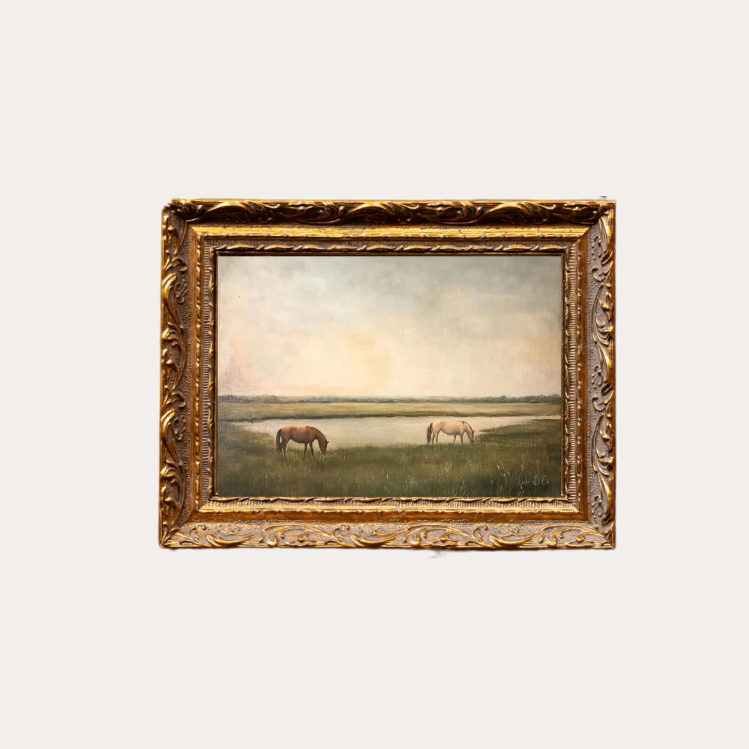 Grazing Horses | French Brass Inspired Gold Mould Framed Art