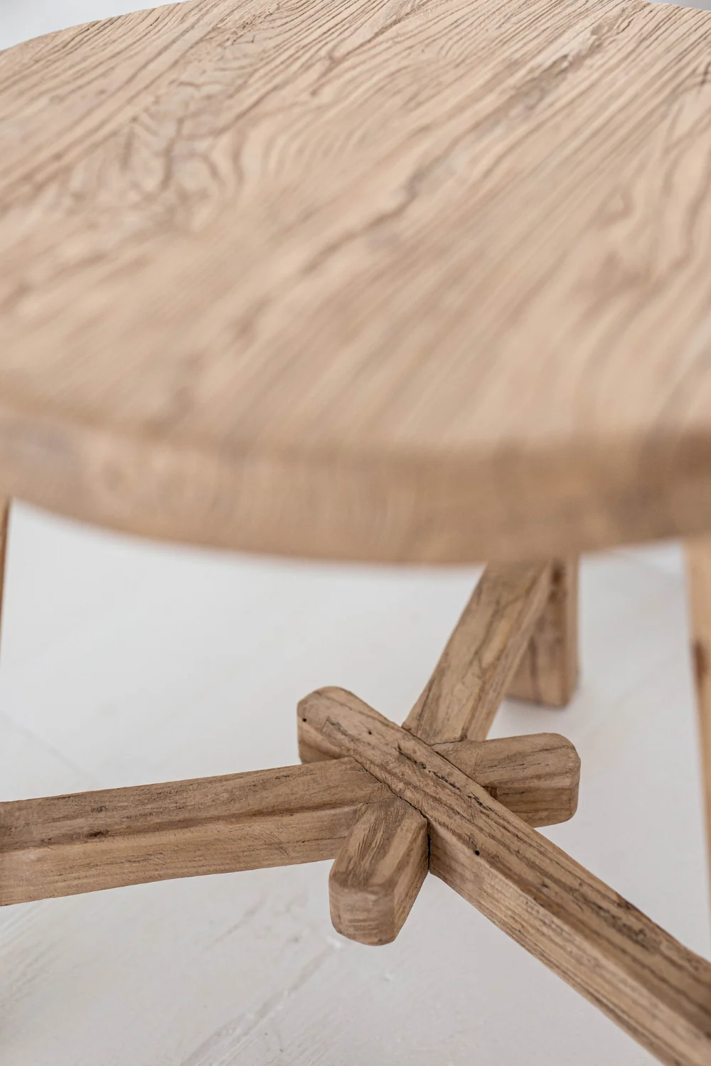 Round Reclaimed Elm Wood Coffee Side Table
