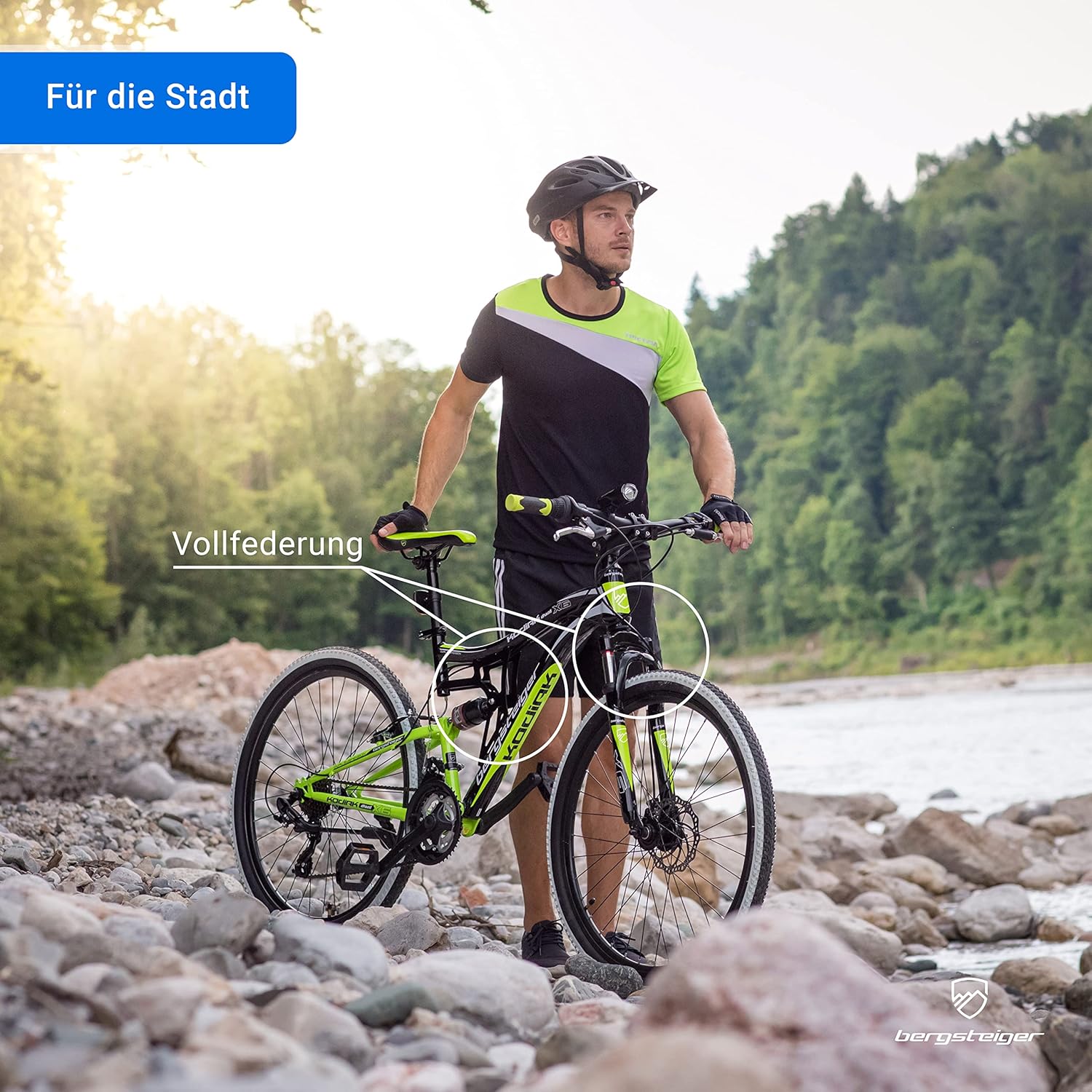Bergsteiger Kodiak 26 Zoll, 29 Zoll Mountainbike, Scheibenbremse, Shimano 21 Gang-Schaltung, Vollfederung, Fully MTB für Jungen, Mädchen, Damen & Herren
