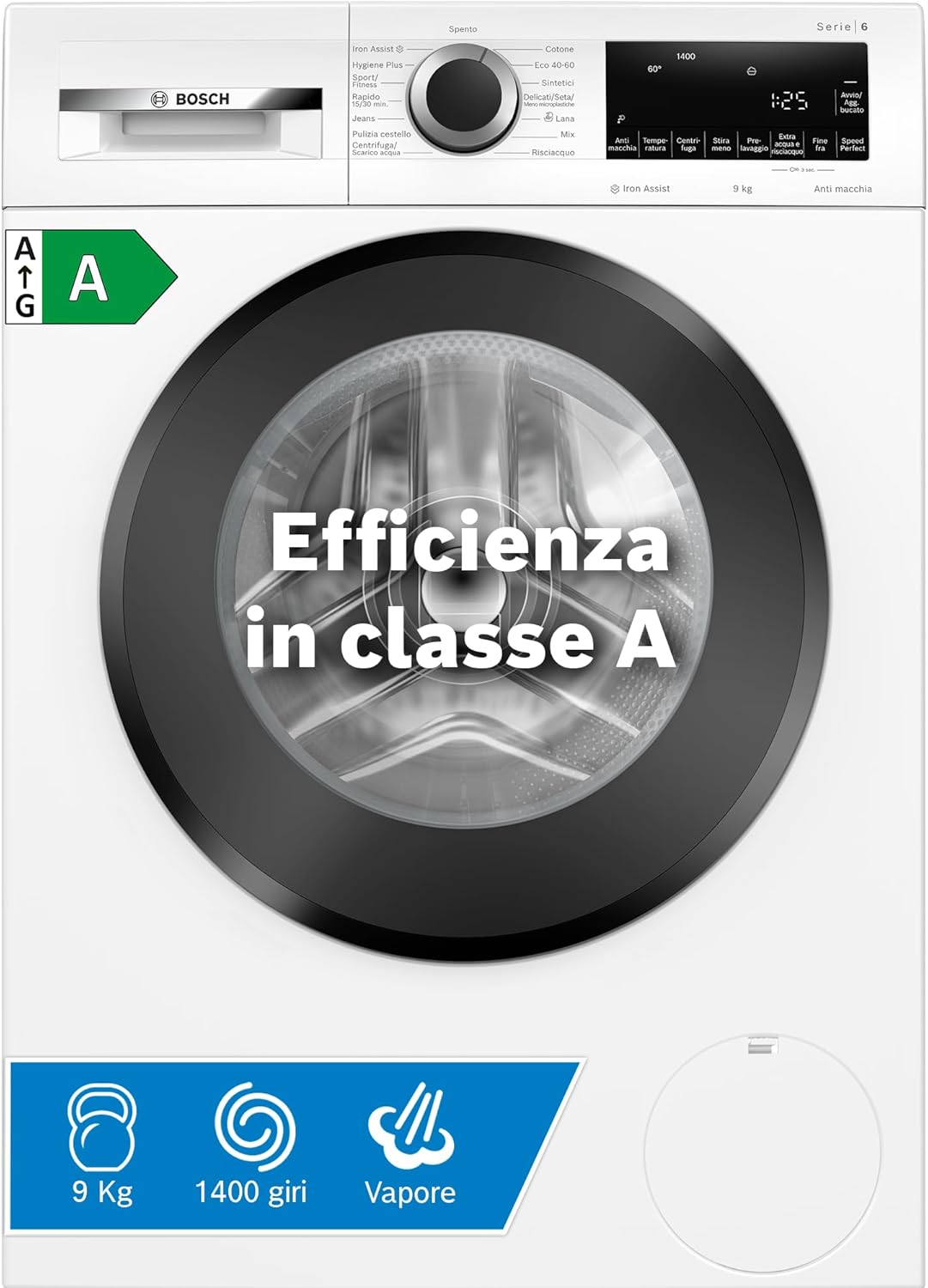 Bosch WAN28208II Serie 4 Lavatrice a carica frontale, 8 kg, 1400 giri, Classe energetica A, motore inverter con 10 anni di garanzia, riduce le pieghe e facilita la stiratura, Bianco, 60 Cm