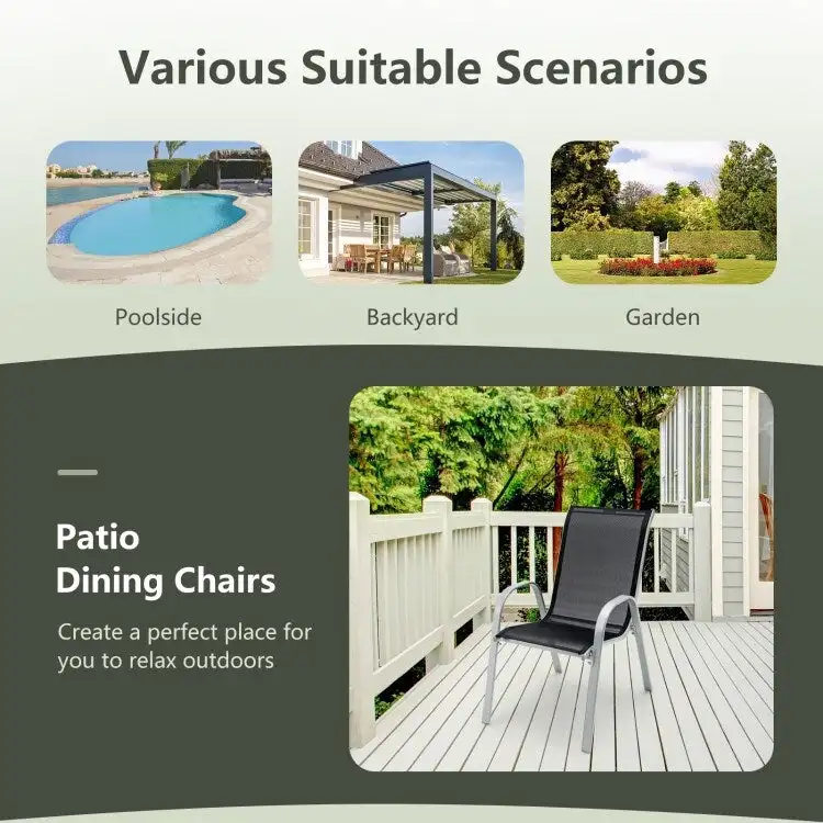 4 Pieces Stackable Patio Dining Chairs Set with Armrest - 29 x 21.5 x 35.5 (L x W x H)
