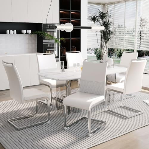 KnSam Set di 2 sedie moderne per sala da pranzo, schienale in similpelle e lino, schienale alto, schienale imbottito, per sala da pranzo, cucina, ospite, sedia da ufficio, bianco : Amazon.it: Casa e cucina