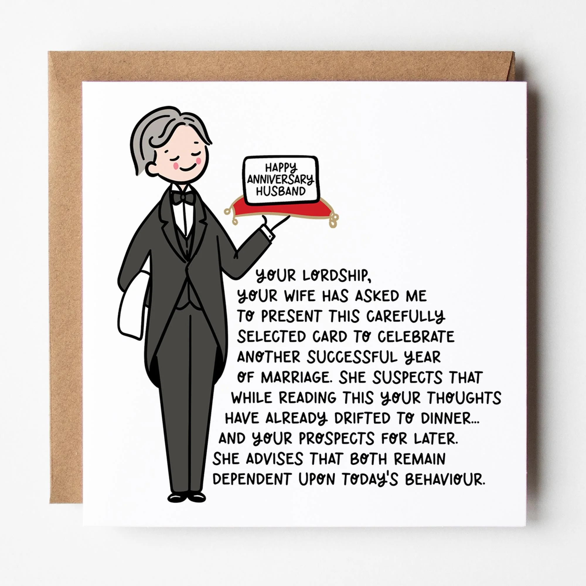 Funny Husband Anniversary Card; with Kraft envelope.