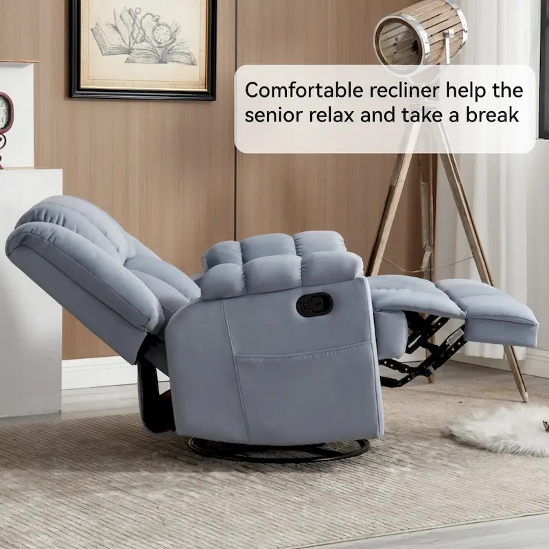 Lazy Boy Swivel Rocker Fabric Recliner Chair, Overstuffed Large Manual Recliner Glider with Pillow Top Arms and Cushion Back