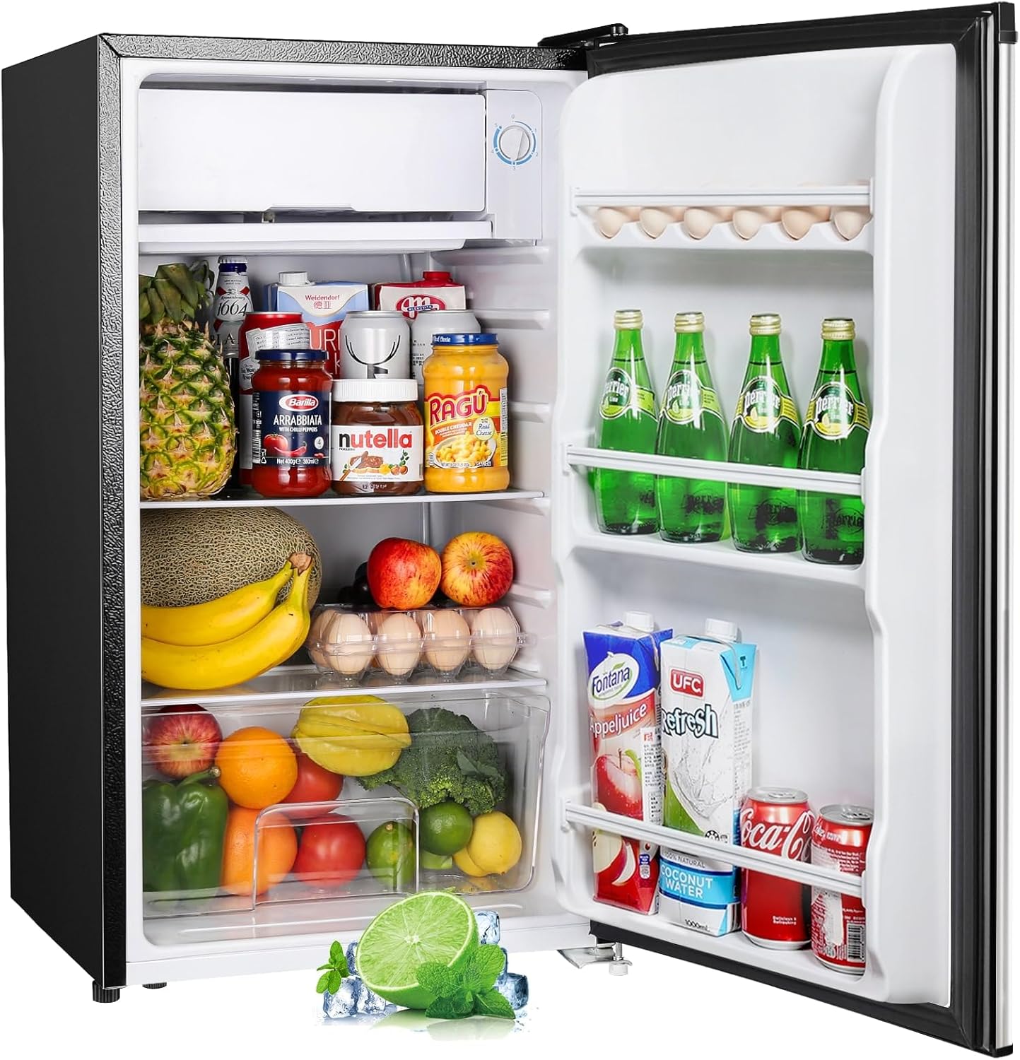 Upstreman 91L Kleiner Kühlschrank mit Schnellkühlfach, 5 Temperaturstufen (0-10℃), Energieeffizient, 41 dB Leiser Betrieb, Kompakt Geräumig für Studentenwohnheim/Büro, BR321-Silber