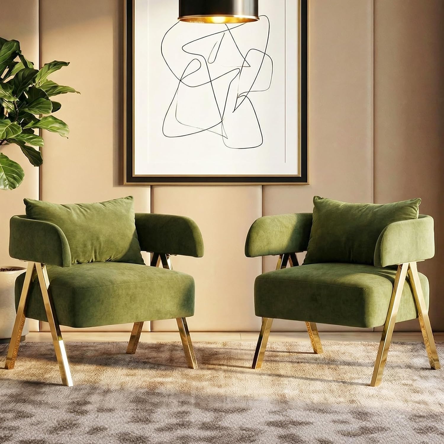 STHOUYN Modern Green Accent Chairs Set of 2, Velvet Barrel Accent Chair for Living Room Bedroom, Comfy Reading Armchairs (2, Green)