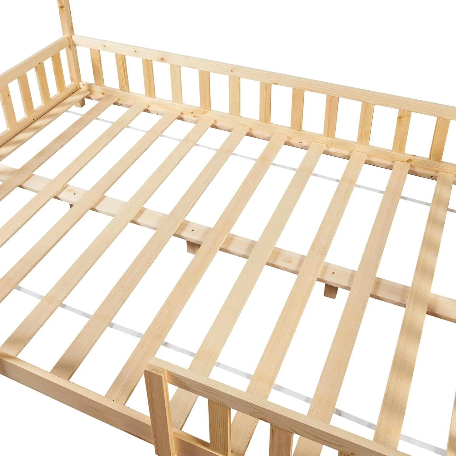 [en.casa] Letto per bambini Sisimiut a capanna 80 x 160 cm con protezione anticaduta letto in legno per bambini letto a terra rete a doghe in legno di pino Bianco opaco