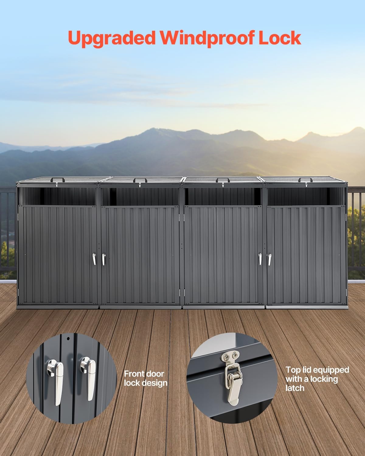 VEVOR Abri pour poubelles, 4 x 240 L, Rangement pour poubelles Horizontal en Acier galvanisé, boîte de Rangement à poubelles extérieur, étanche et verrouillable, pour Jardin, arrière-Cour et terrasse