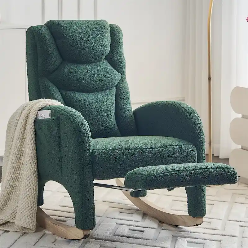 Ergonomic Fabric Nursery Rocking Chair With Adjustable Footrest