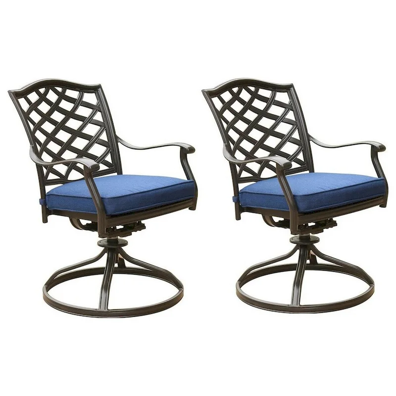 Wynn 25 Inch Modern Patio Dining Swivel Chair with Cushion, Set of 2, Blue