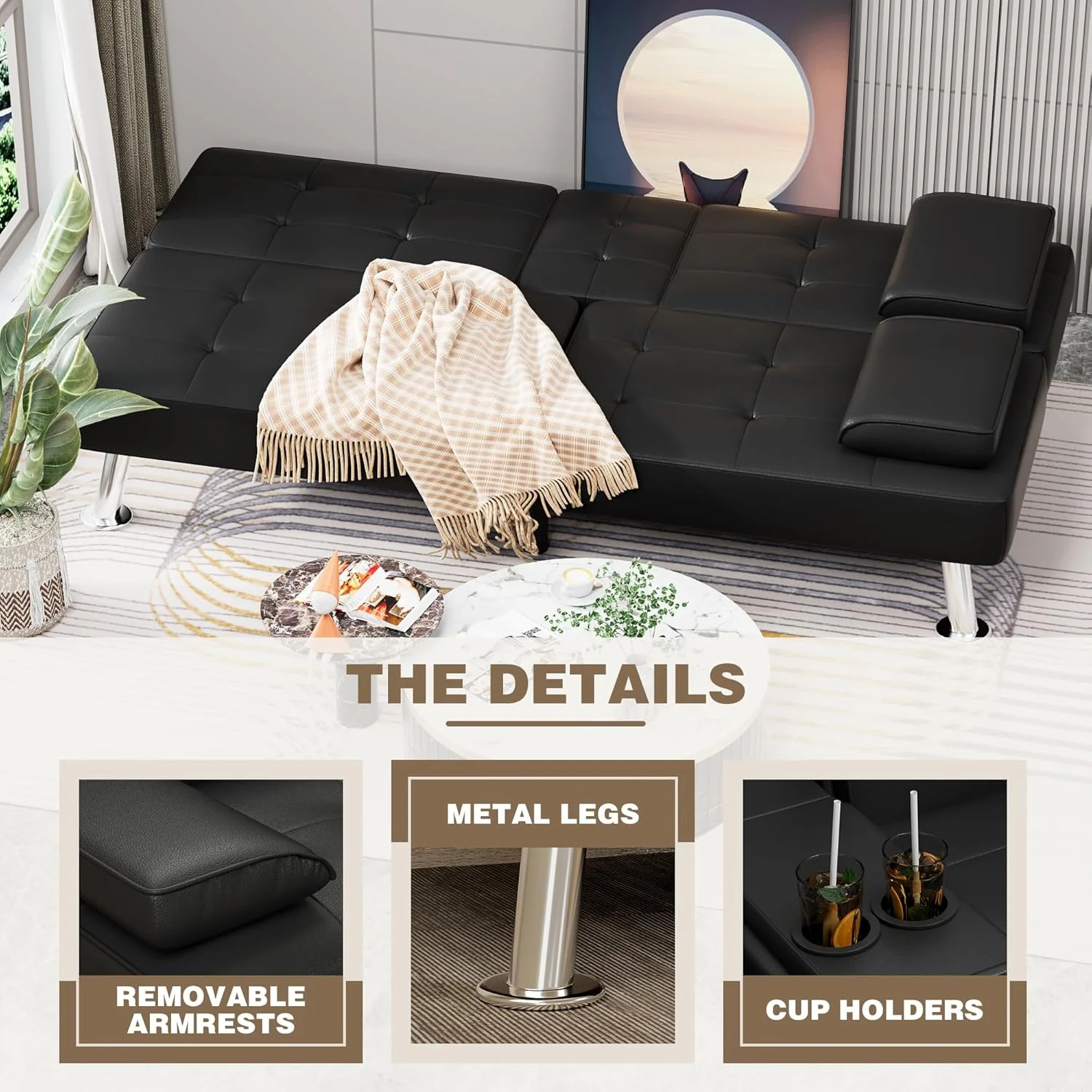 Homall Futon Sofa Bed Leather Futon Couch Removable Armrests Adjustable Recliner Sofa Bed