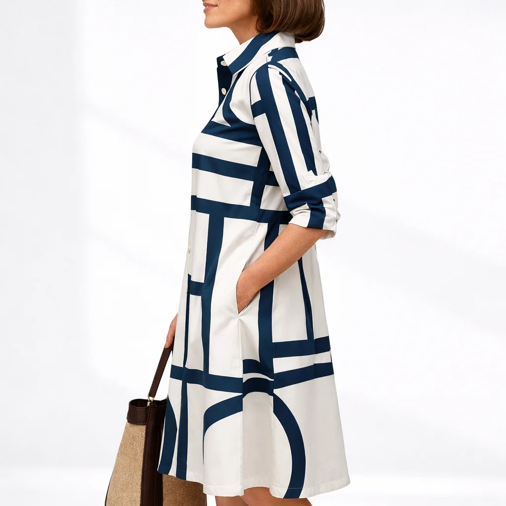 Womena??s Geometric Midi Dress Sophisticated Timeless Design