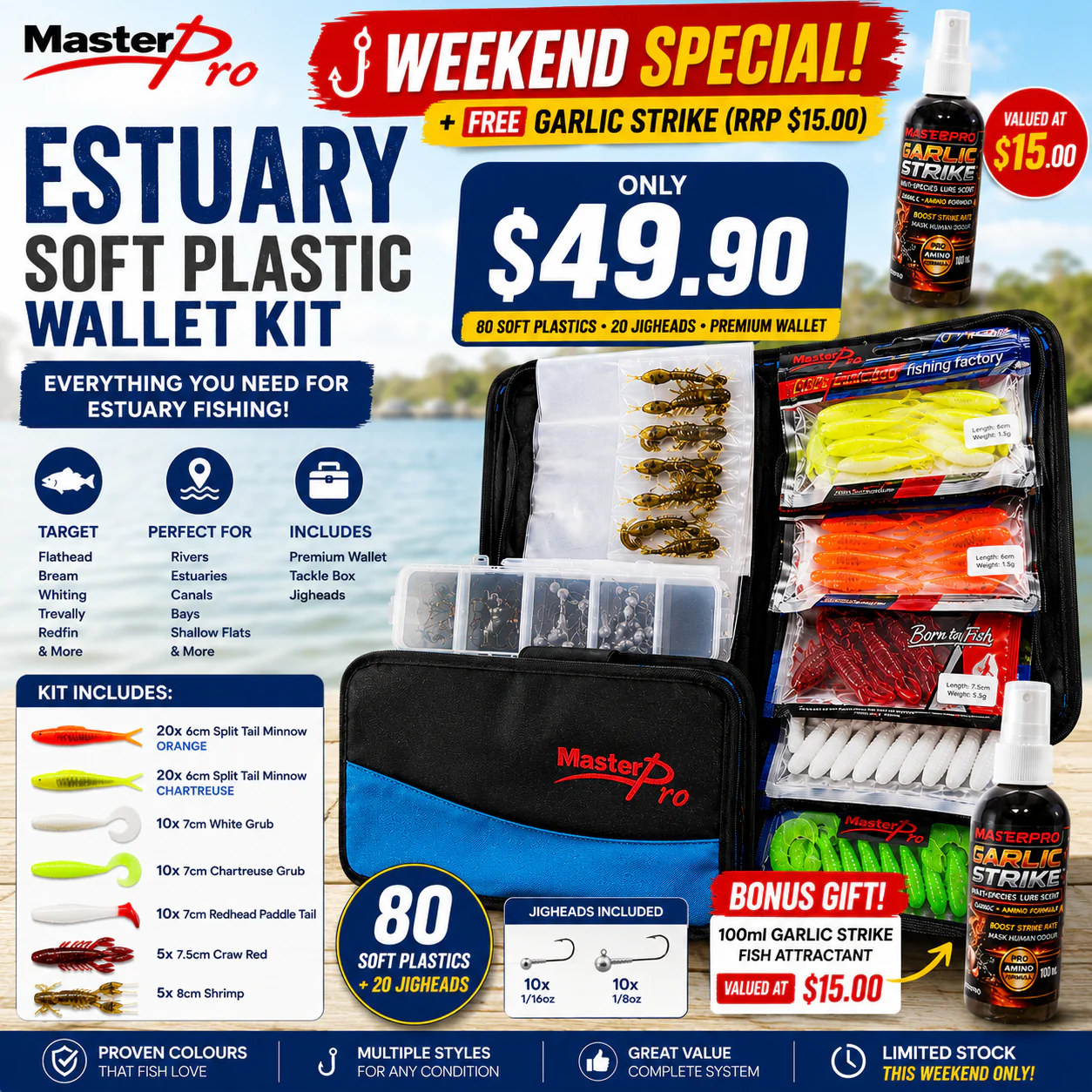 🎣 WEEKEND SPECIAL �?LIMITED STOCK! MASTERPRO Estuary Soft Plastic Wallet Kit  Everything You Need for Estuary Fishing �?Now Only $49.90!