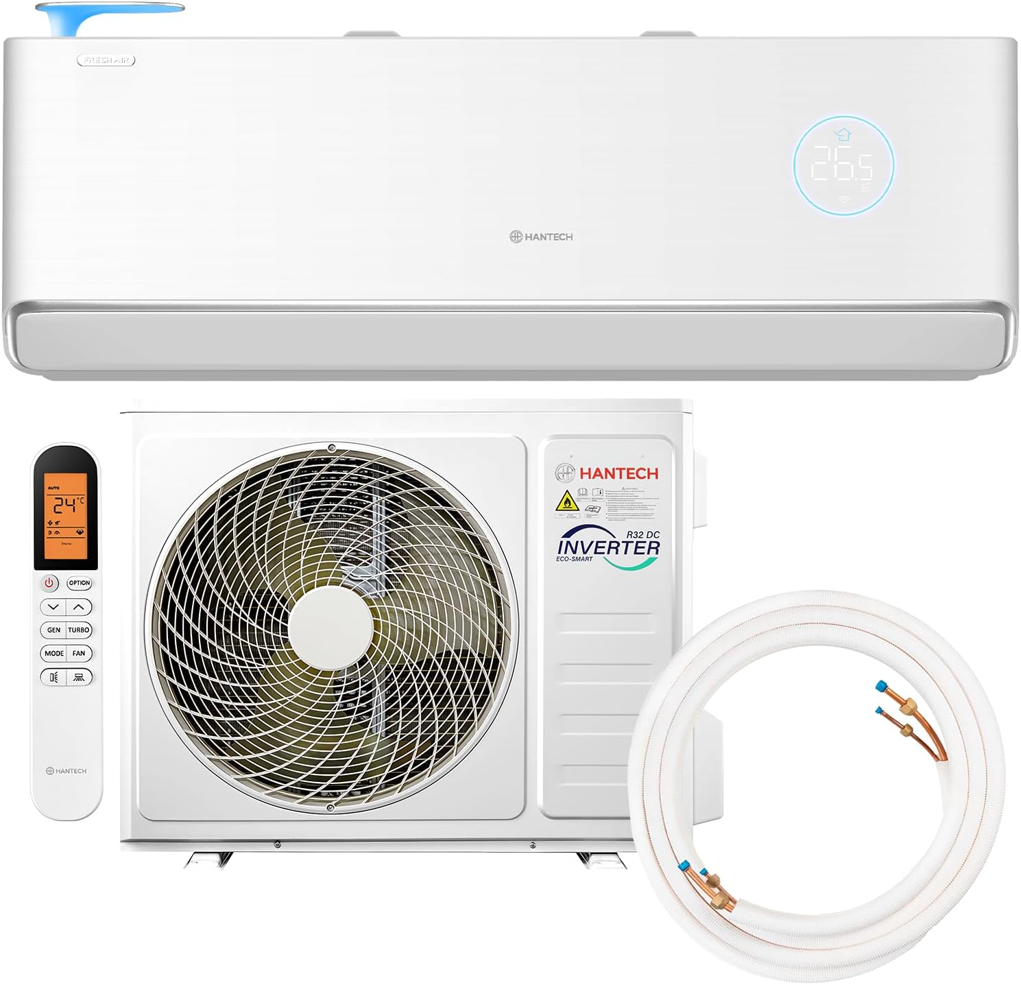 HANTECH U-Fresh Split Klimaanlage 12000 BTU 3,6 kW mit Frischluftzufuhr + 3 m Leitung & Halter