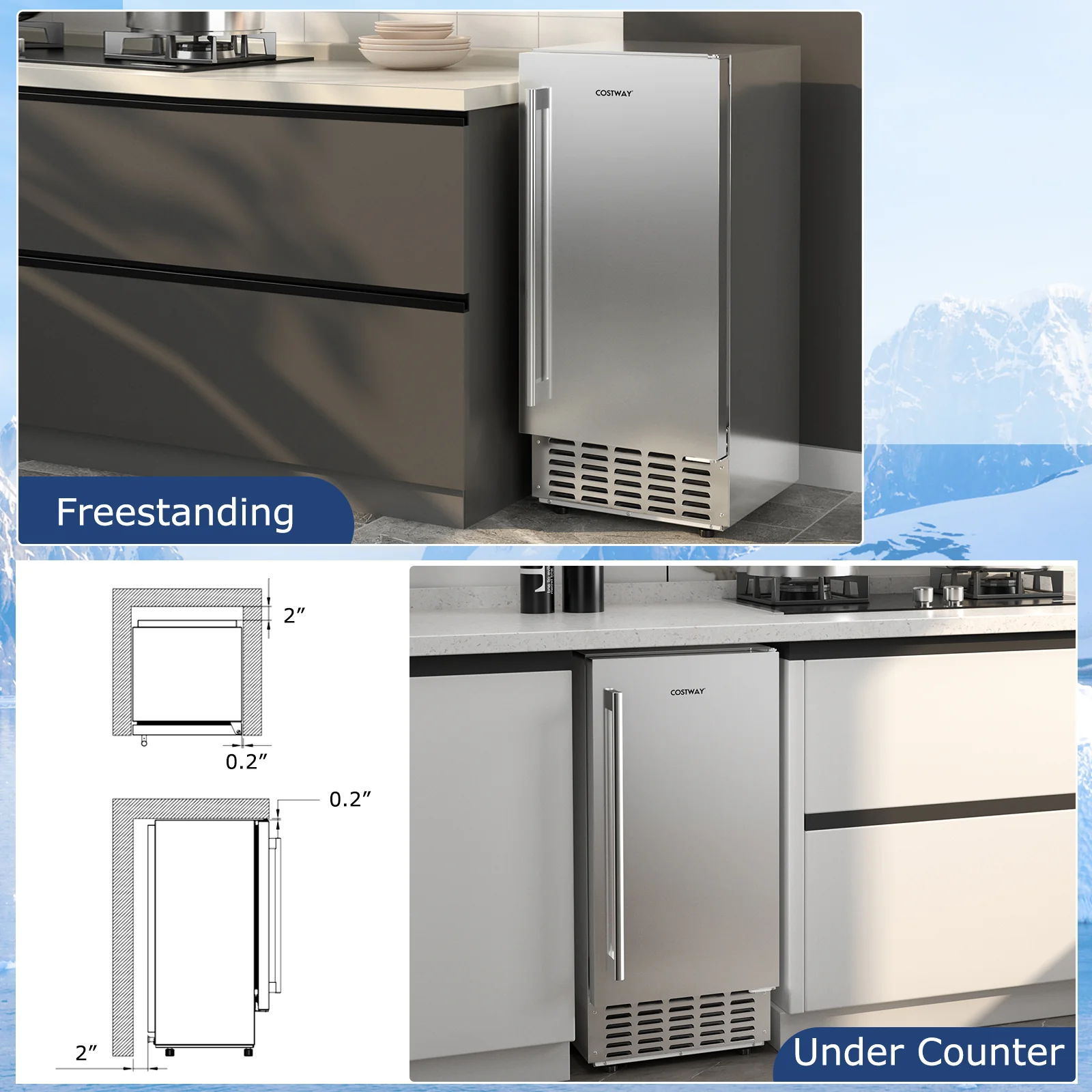 80 lbs/Day Under Counter Nugget Ice Maker, 15