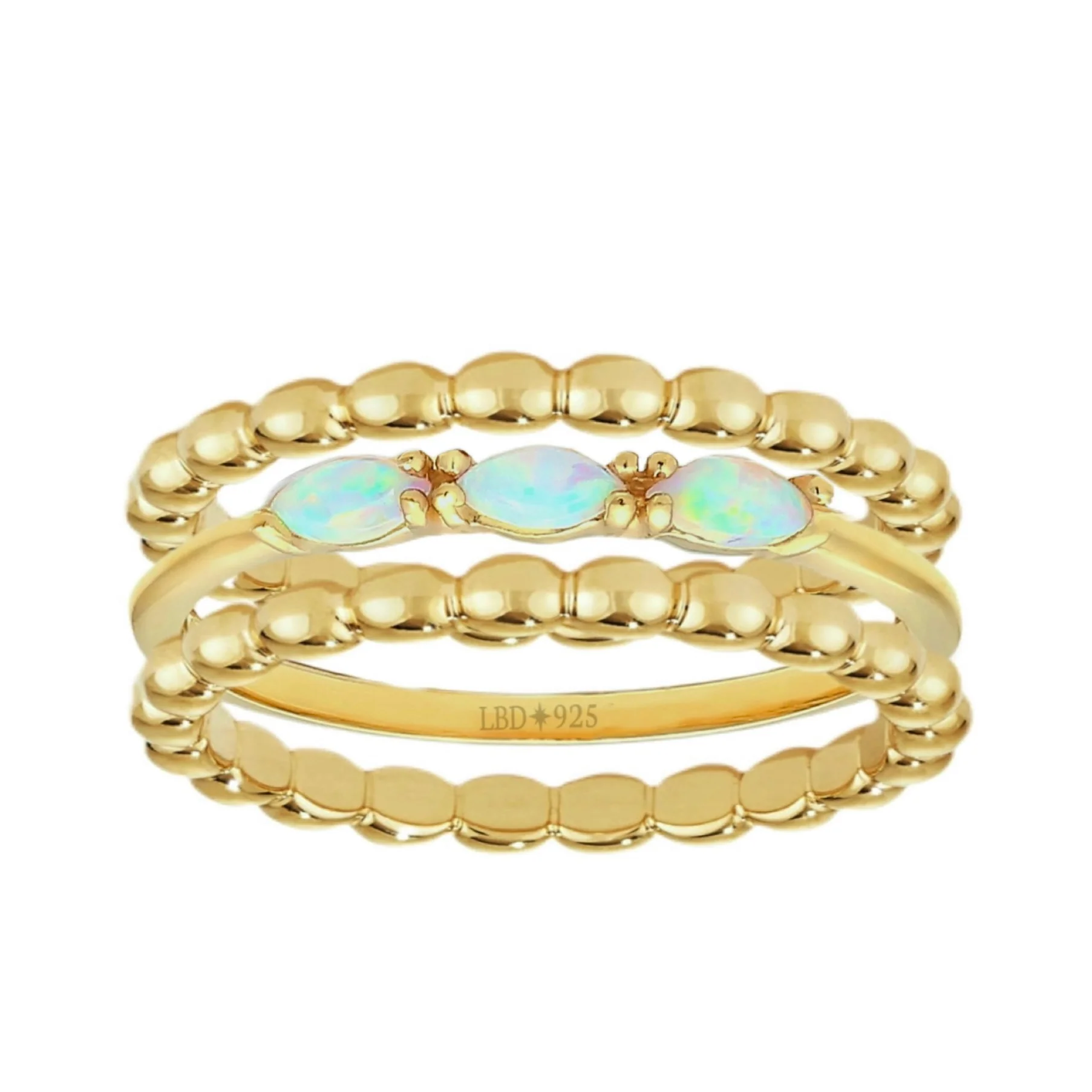 Laihas Three Of Cups Gold Genuine Opal Ring Set