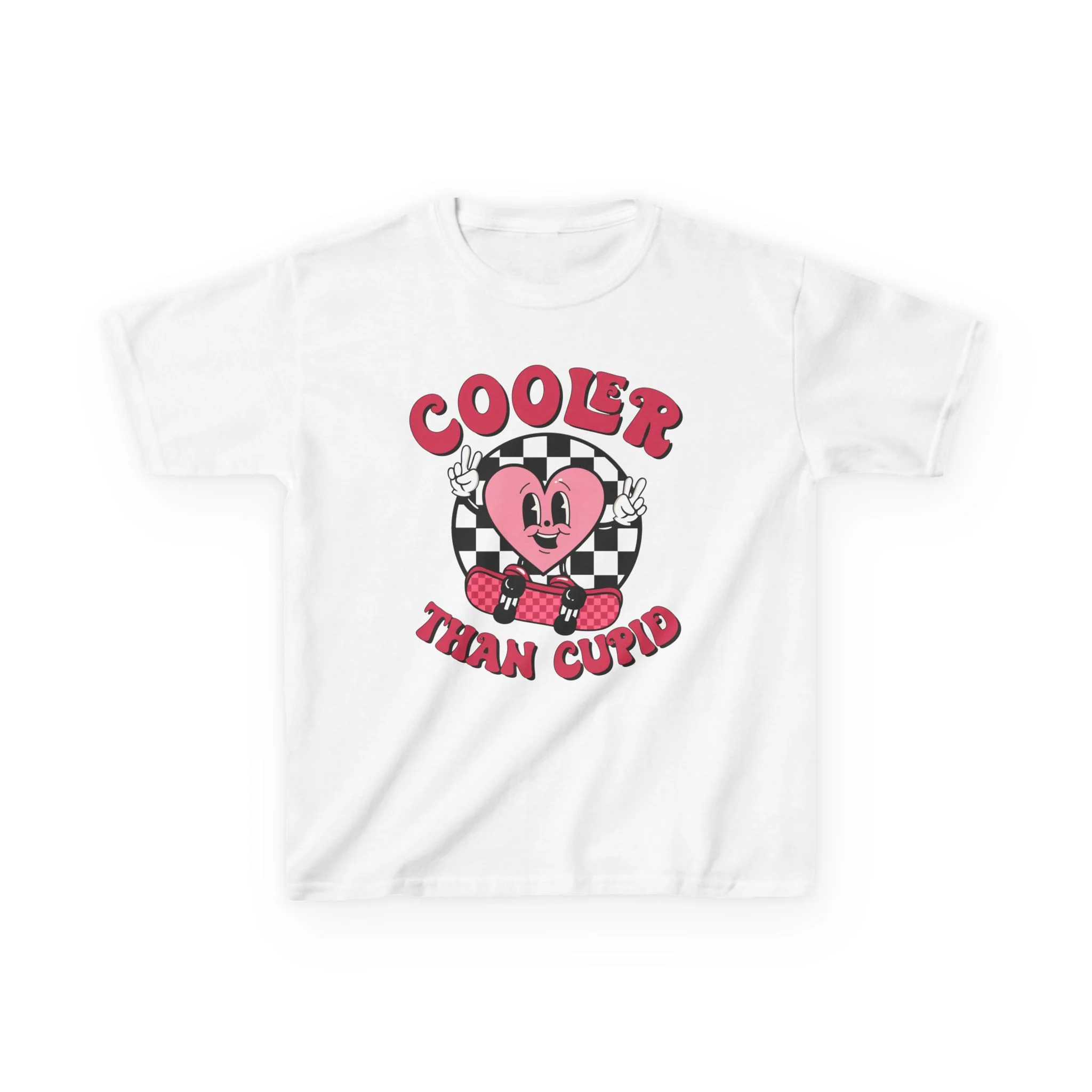 Cooler Than Cupid Kids Tee | Heart Character Checkerboard
