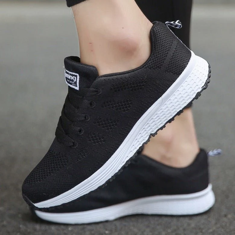 Women��s Breathable Wide-Fit Walking Shoes Lightweight Lace-Up Trainers